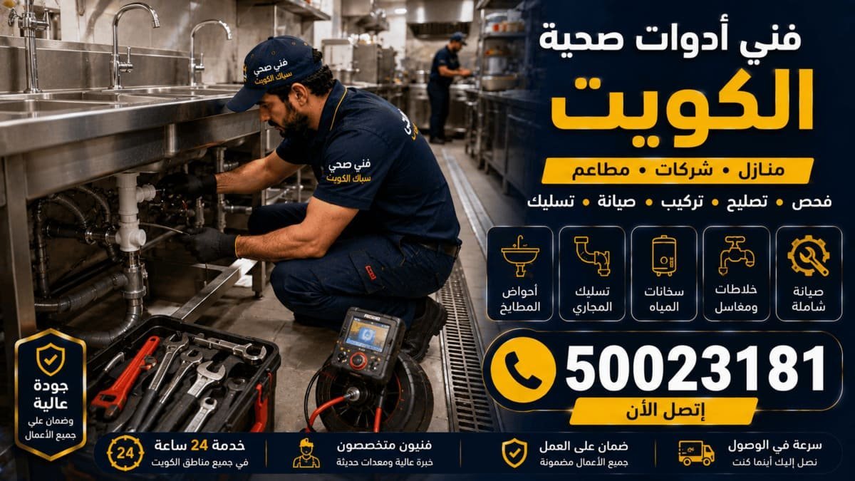 فني صحي يعمل على شبكة مياه داخل منشأة تجارية في الكويت