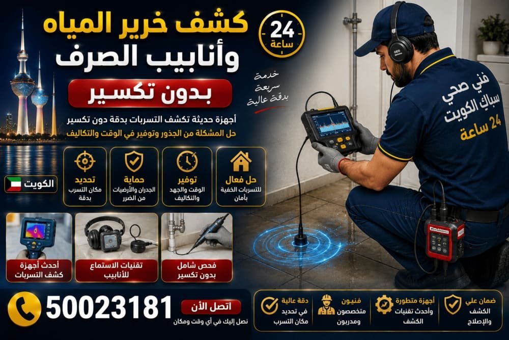 فني يستمع لماسورة مياه داخل جدار باستخدام جهاز استماع صوتي في الكويت