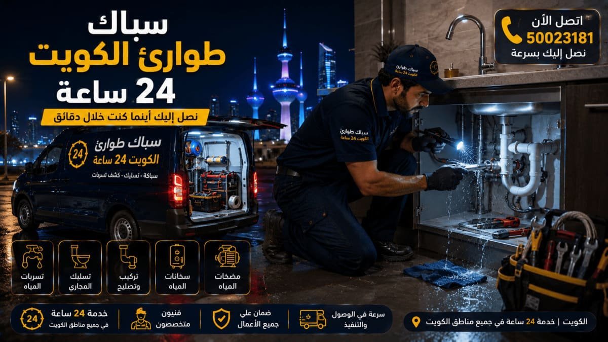 سباك طوارئ في الكويت يعالج تسرب مياه داخل منزل ليلاً